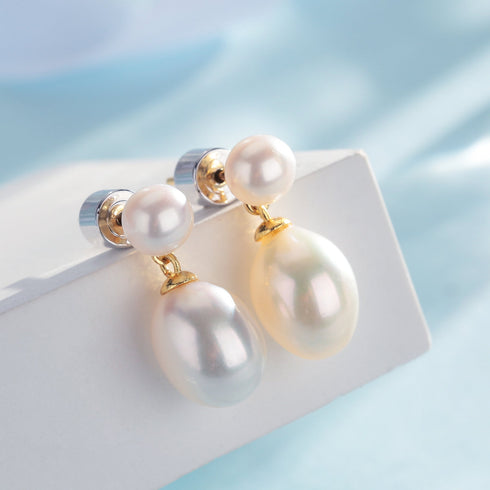Double Pearl TearDrop Earrings - 18K Gold Vermeil